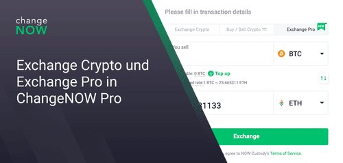 Exchange Crypto und Exchange Pro in ChangeNOW Pro